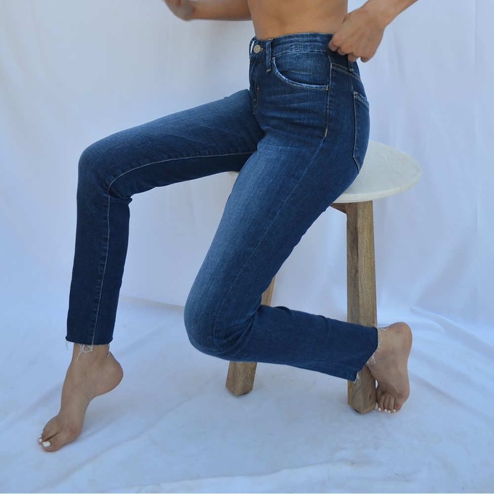 Flying Monkey Dark Wash Frayed Hem Skinny Jean